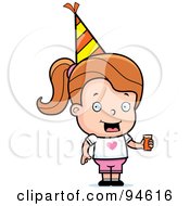 Poster, Art Print Of Little Dirty Blond Girl Holding Punch And Wearing A Party Hat