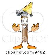 Hammer Mascot Cartoon Character Wearing A Birthday Party Hat