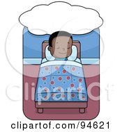 Poster, Art Print Of Little Black Boy Dreaming And Sleeping In Bed