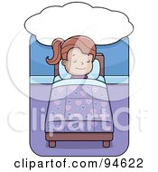 Royalty Free RF Clipart Illustration Of A Little Girl Dreaming And Sleeping In Bed by Cory Thoman