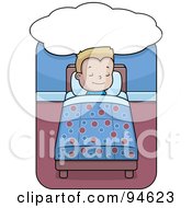 Poster, Art Print Of Little Blond Boy Dreaming And Sleeping In Bed