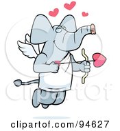 Royalty Free RF Clipart Illustration Of A Cupid Elephant In Profile Shooting Heart Arrows