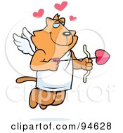 Poster, Art Print Of Cupid Cat In Profile Shooting Heart Arrows