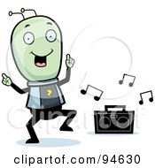 Royalty Free RF Clipart Illustration Of A Green Space Alien Dancing To Music