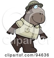 Royalty Free RF Clipart Illustration Of An Ape Explorer Walking On His Hind Legs