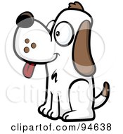 Royalty Free RF Clipart Illustration Of A Happy White Dog With Brown Ears Sitting And Looking Left