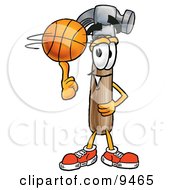 Clipart Picture Of A Hammer Mascot Cartoon Character Spinning A Basketball On His Finger by Toons4Biz