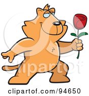 Poster, Art Print Of Romantic Orange Cat Presenting A Rose