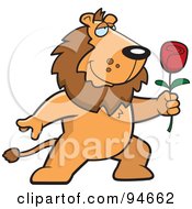 Poster, Art Print Of Romantic Lion Presenting A Red Rose
