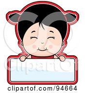 Royalty Free RF Clipart Illustration Of A Cute Asian Girl Over A Blank Sign