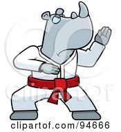 Royalty Free RF Clipart Illustration Of A Karate Rhino With A Red Belt