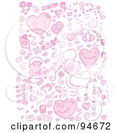 Royalty Free RF Clipart Illustration Of A Collage Of Pink Love Doodles