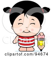 Poster, Art Print Of Cute Asian Girl With A Little Pencil