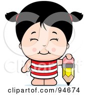 Royalty Free RF Clipart Illustration Of A Cute Asian Girl With A Little Pencil