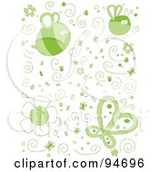 Royalty Free RF Clipart Illustration Of A Collage Of Green Doodled Bugs