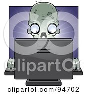 Royalty Free RF Clipart Illustration Of A Zombie Working On A Computer by Cory Thoman