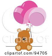 Poster, Art Print Of Birthday Teddy Bear With Pink Party Balloons
