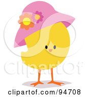 Poster, Art Print Of Yellow Easter Chick Wearing A Pink Hat