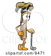 Clipart Picture Of A Hammer Mascot Cartoon Character Leaning On A Golf Club While Golfing