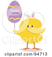 Poster, Art Print Of Yellow Easter Chick Holding A Happy Easter Egg Sign