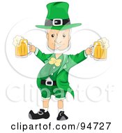 Royalty Free RF Clipart Illustration Of An Old Leprechaun Man Holding Up Beers