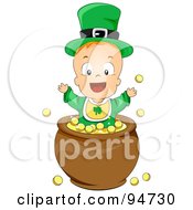 Poster, Art Print Of Leprechaun Baby Playing In A Pot Of Gold