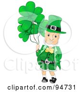 Royalty Free RF Clipart Illustration Of An Old Leprechaun Man Holding Clover Balloons