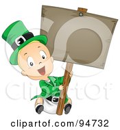 Poster, Art Print Of Leprechaun Baby Holding Up A Blank Wooden Sign