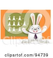 Poster, Art Print Of White Hare Teaching A Math Class With Bunnies On A Chalk Board