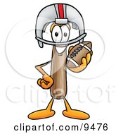 Hammer Mascot Cartoon Character In A Helmet Holding A Football by Mascot Junction