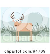 Poster, Art Print Of Square Bodied Wild Deer Near Grass And Mountains