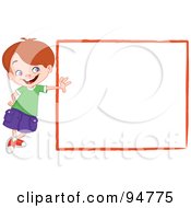 Poster, Art Print Of Outgoing Little Boy Leaning Against A Blank White Sign