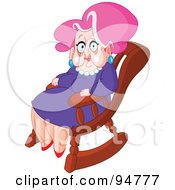 Old Lady With Pink Hair Sitting In A Rocking Chair