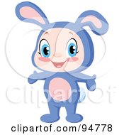 Poster, Art Print Of Cute Little Boy Or Girl Holding Their Arms Out And Wearing A Purple Bunny Costume