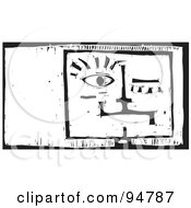 Royalty Free RF Clipart Illustration Of A Black And White Wood Carving Styled Square Winking Head by xunantunich