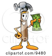 Hammer Mascot Cartoon Character Holding A Dollar Bill by Mascot Junction