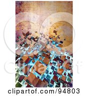 Poster, Art Print Of A Grungy Background Of 3d Rusty Floating Cubes