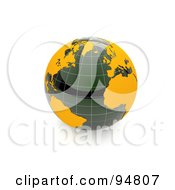 Poster, Art Print Of 3d Shiny Marble Globe With Orange Continents And Grid Lines