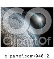 Royalty Free RF Clipart Illustration Of A Flare Of Light Shining Over One 3d Planet Onto Another Planet
