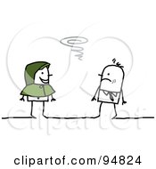 Royalty Free RF Clipart Illustration Of A Stick People Man Wearing A Windbreaker Approaching A Cold Man On A Windy Day