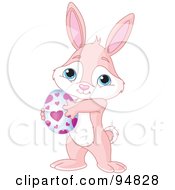 Royalty Free RF Clipart Illustration Of A Pink And White Girl Easter Bunny Carrying An Egg