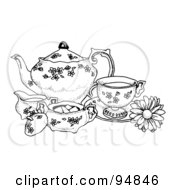 Black And White Pen And Ink Styled Tea Set