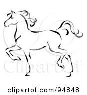 Graceful Black Line Art Trotting Horse Profile