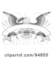 Poster, Art Print Of Grayscale Bald Eagle With A Branch Arrows And Blank Banner