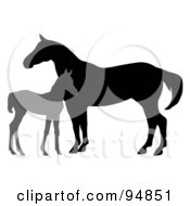 Poster, Art Print Of Silhouetted Gray Foal By A Mare