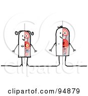 Royalty Free RF Clipart Illustration Of A Stick People Woman And Man With Organs