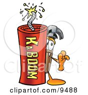 Poster, Art Print Of Hammer Mascot Cartoon Character Standing With A Lit Stick Of Dynamite