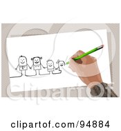 Poster, Art Print Of Hand Drawing A Stick Family With A Pencil