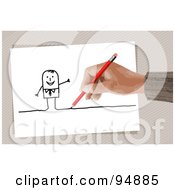 Poster, Art Print Of Hand Drawing A Stick Man With A Pencil