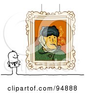 Royalty Free RF Clipart Illustration Of A Stick People Man Viewing Paintings In A Gallery Or Museum 4